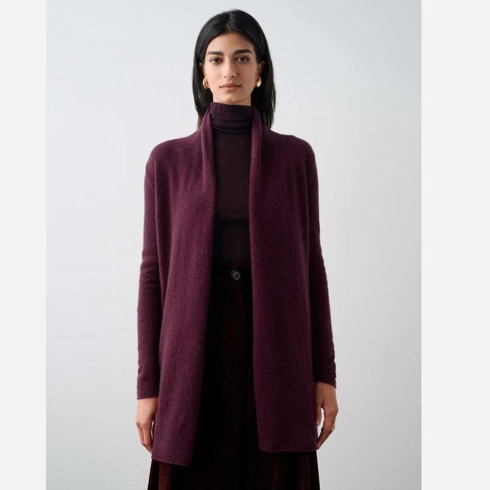 White + Warren Cashmere Trapeze Cardigan - Midnight Plum